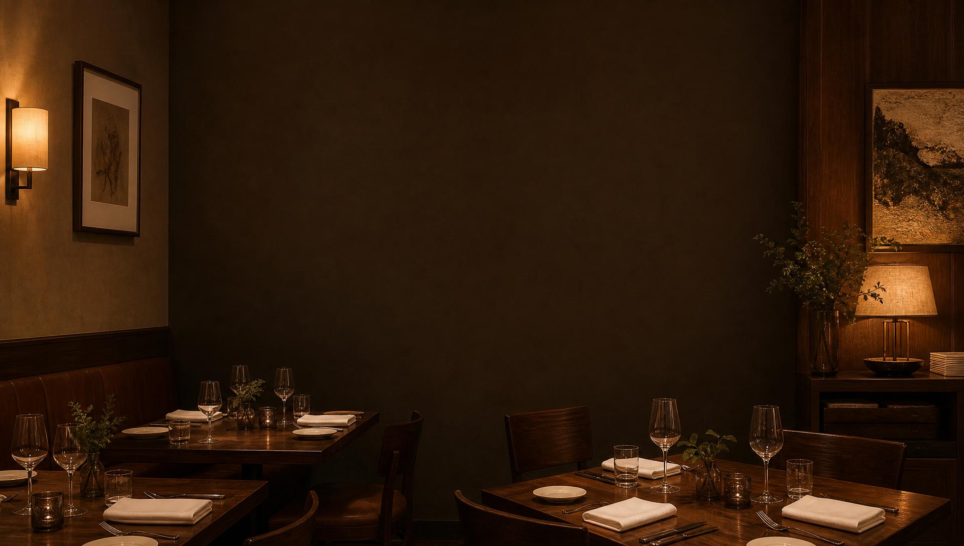 Quiet restaurant interior with warm ambient lighting